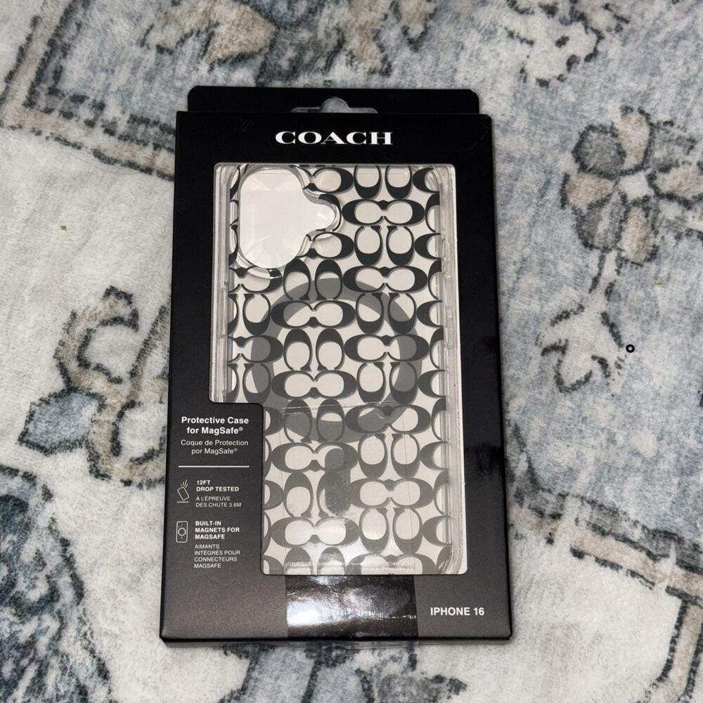 Coach Protective Case iPhone 16 Magsafe Clear Signature C Fading Gray